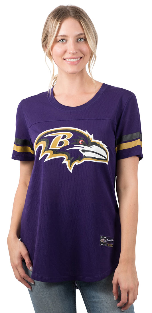 Ultra Game NFL Baltimore Ravens Womens Soft Mesh Varsity Stripe T-Shirt|Baltimore Ravens - UltraGameShop