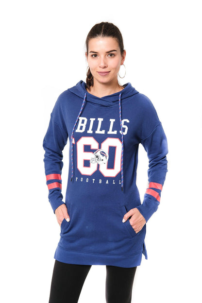 Ultra Game NFL Buffalo Bills Womens Soft French Terry Tunic Hoodie Pullover Sweatshirt|Buffalo Bills - UltraGameShop