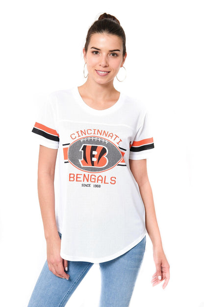 Ultra Game NFL Cincinnati Bengals Womens Soft Mesh Jersey Varsity Tee Shirt|Cincinnati Bengals - UltraGameShop