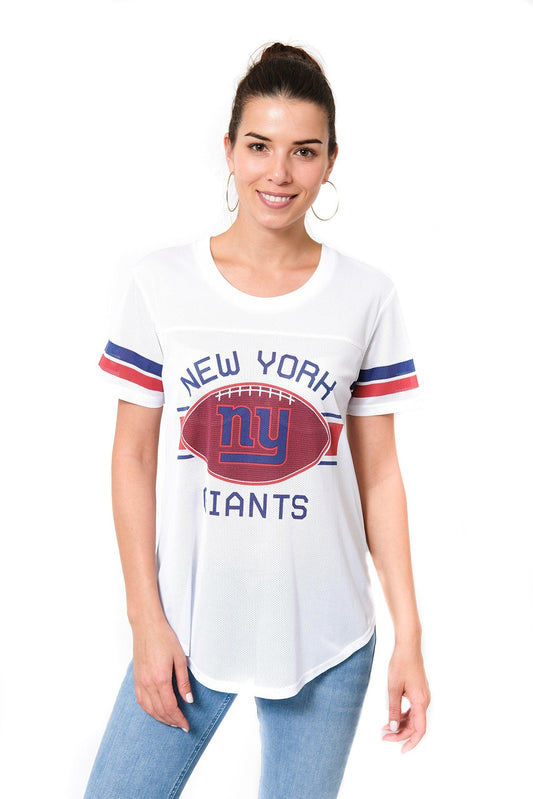 Ultra Game NFL New York Giants Womens Soft Mesh Jersey Varsity Tee Shirt|New York Giants - UltraGameShop