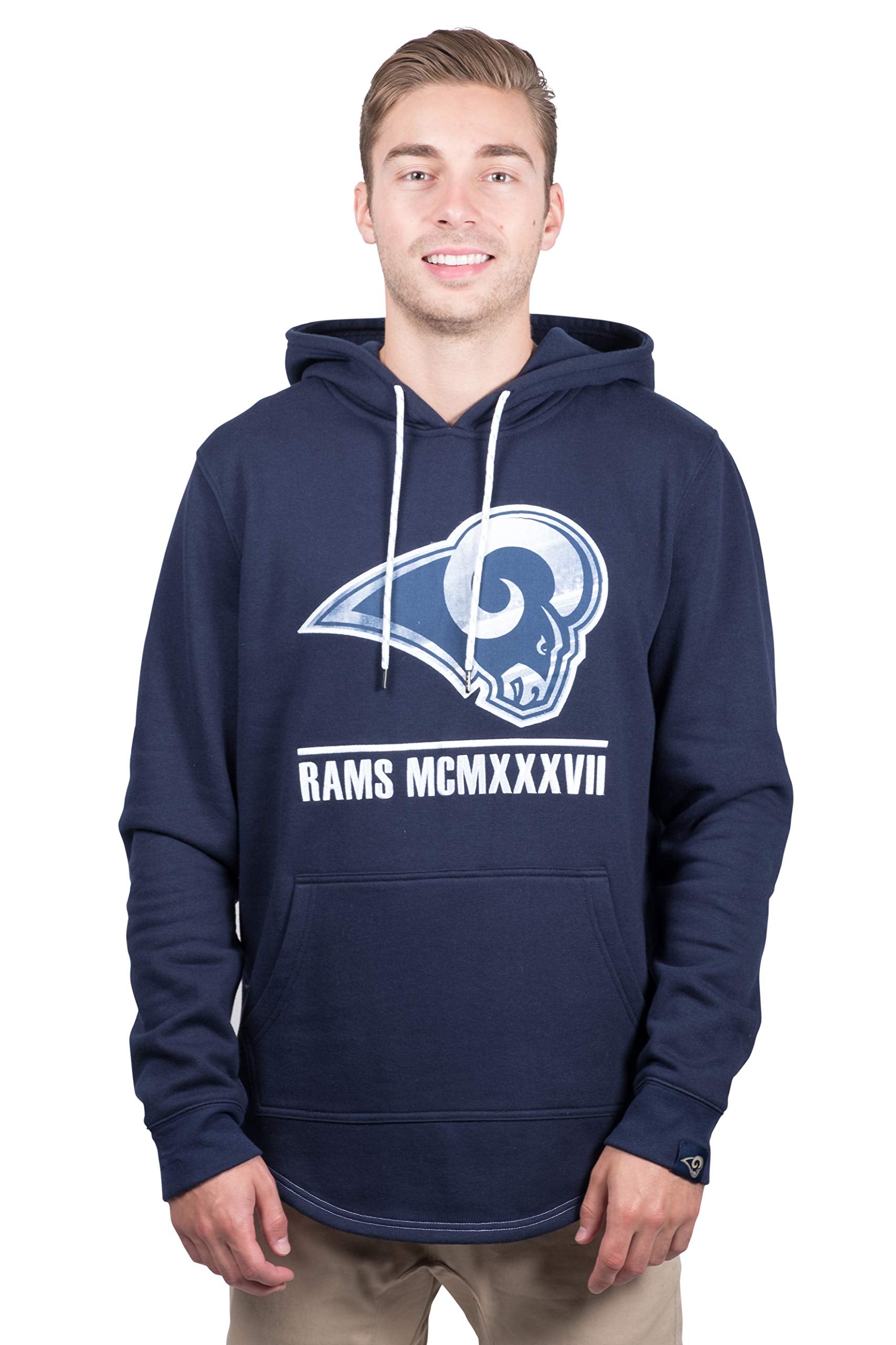 Ultra Game NFL Los Angeles Rams Mens Embroidered Fleece Hoodie Pullover Sweatshirt|Los Angeles Rams