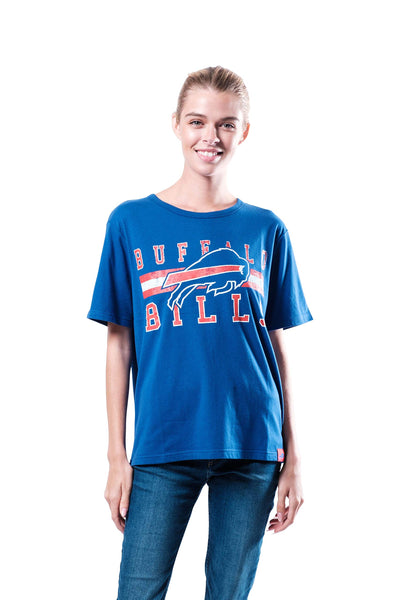 Ultra Game NFL Buffalo Bills Womens Distressed Graphics Soft Crew Neck Tee Shirt|Buffalo Bills