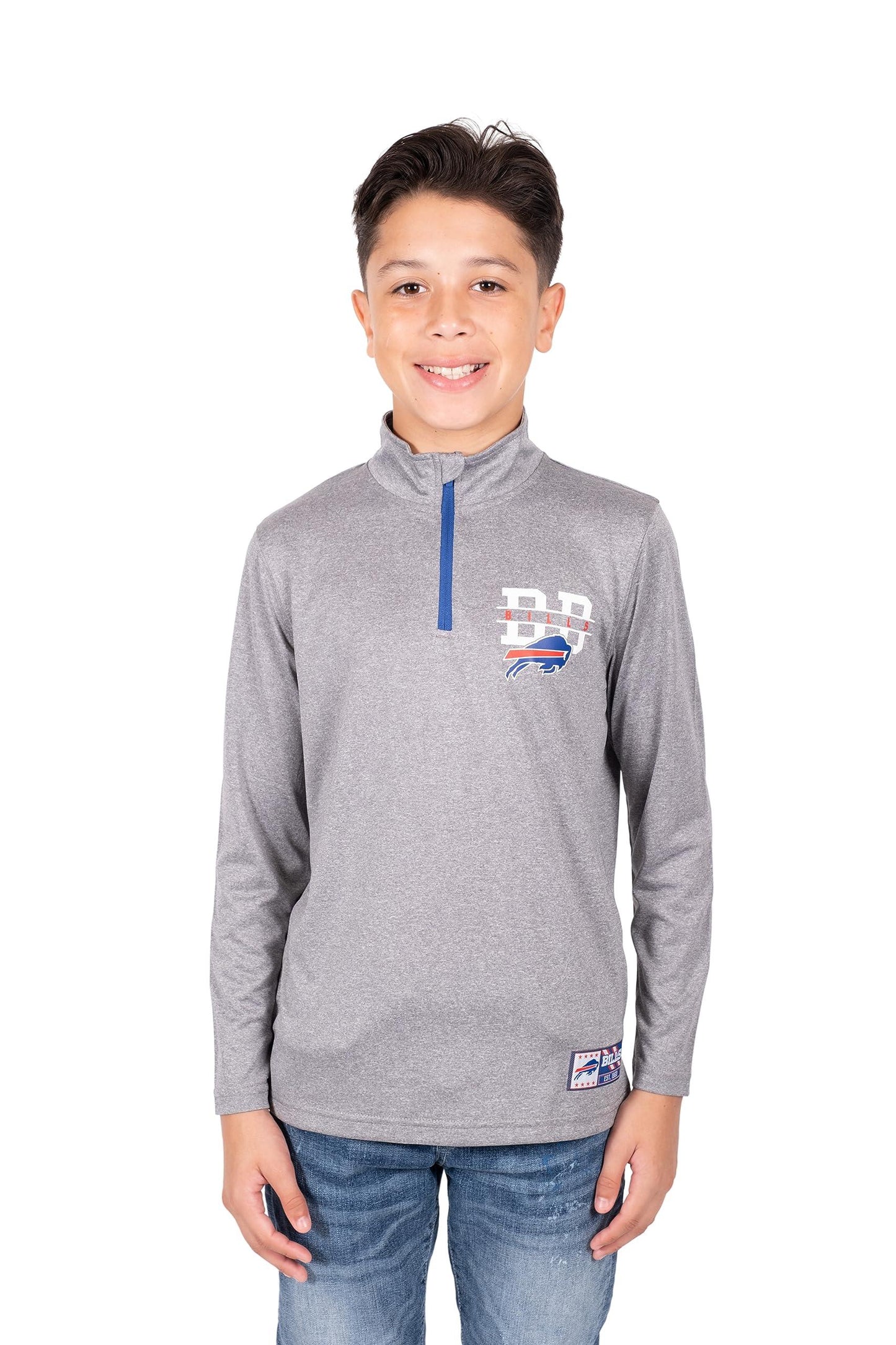 Ultra Game NFL Buffalo Bills Youth Super Soft Quarter Zip Long Sleeve T-Shirt|Buffalo Bills - UltraGameShop