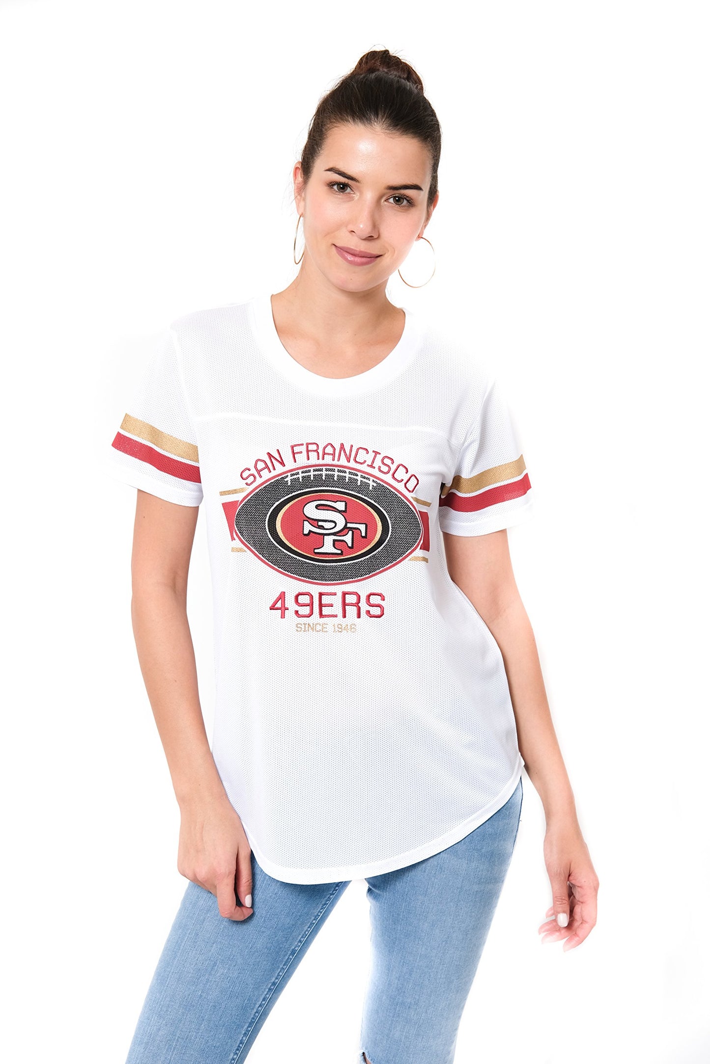 Ultra Game NFL San Francisco 49ers Womens Soft Mesh Jersey Varsity Tee Shirt|San Francisco 49ers - UltraGameShop