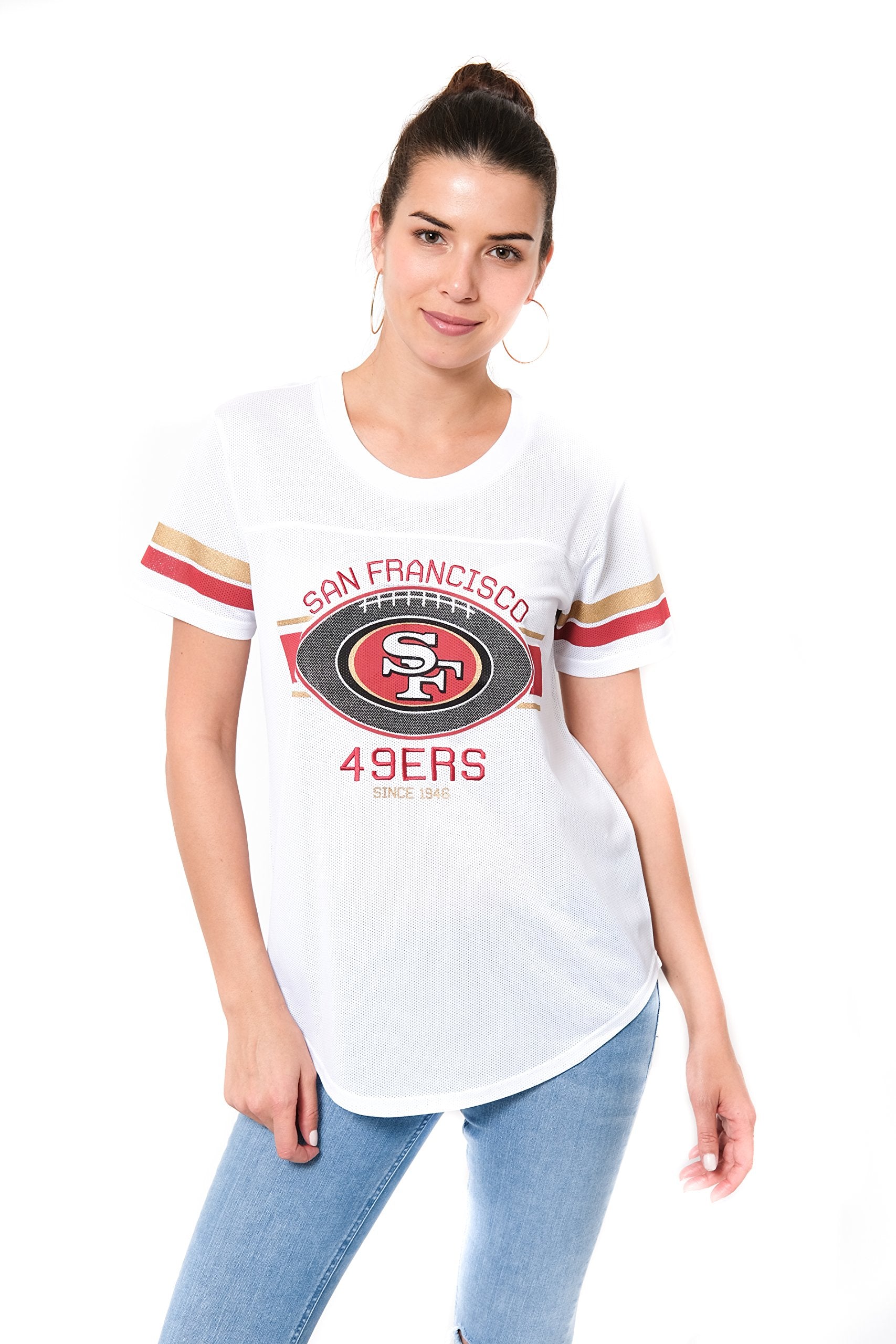 Ultra Game NFL San Francisco 49ers Womens Soft Mesh Jersey Varsity Tee Shirt|San Francisco 49ers - UltraGameShop