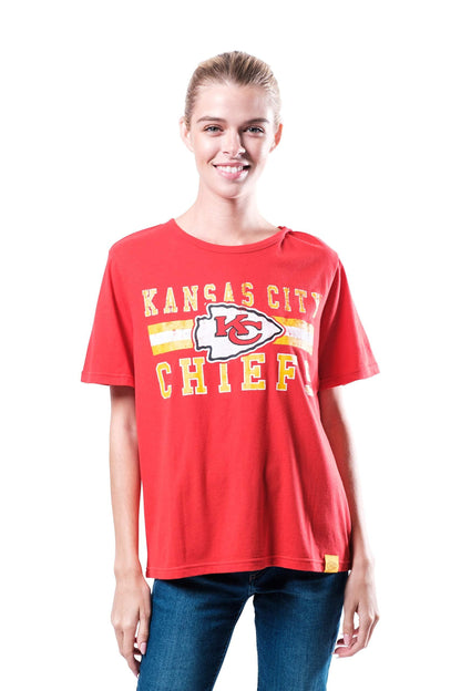 Ultra Game NFL Kansas City Chiefs Womens Distressed Graphics Soft Crew Neck Tee Shirt|Kansas City Chiefs - UltraGameShop