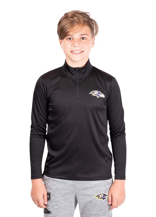 Ultra Game NFL Baltimore Ravens Youth Super Soft Quarter Zip Long Sleeve T-Shirt|Baltimore Ravens - UltraGameShop