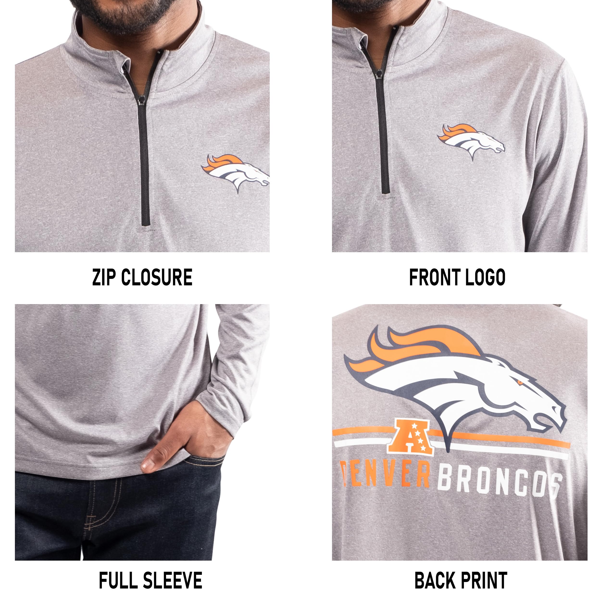 Ultra Game NFL Denver Broncos Mens Super Soft Quarter Zip Long Sleeve T-Shirt|Denver Broncos