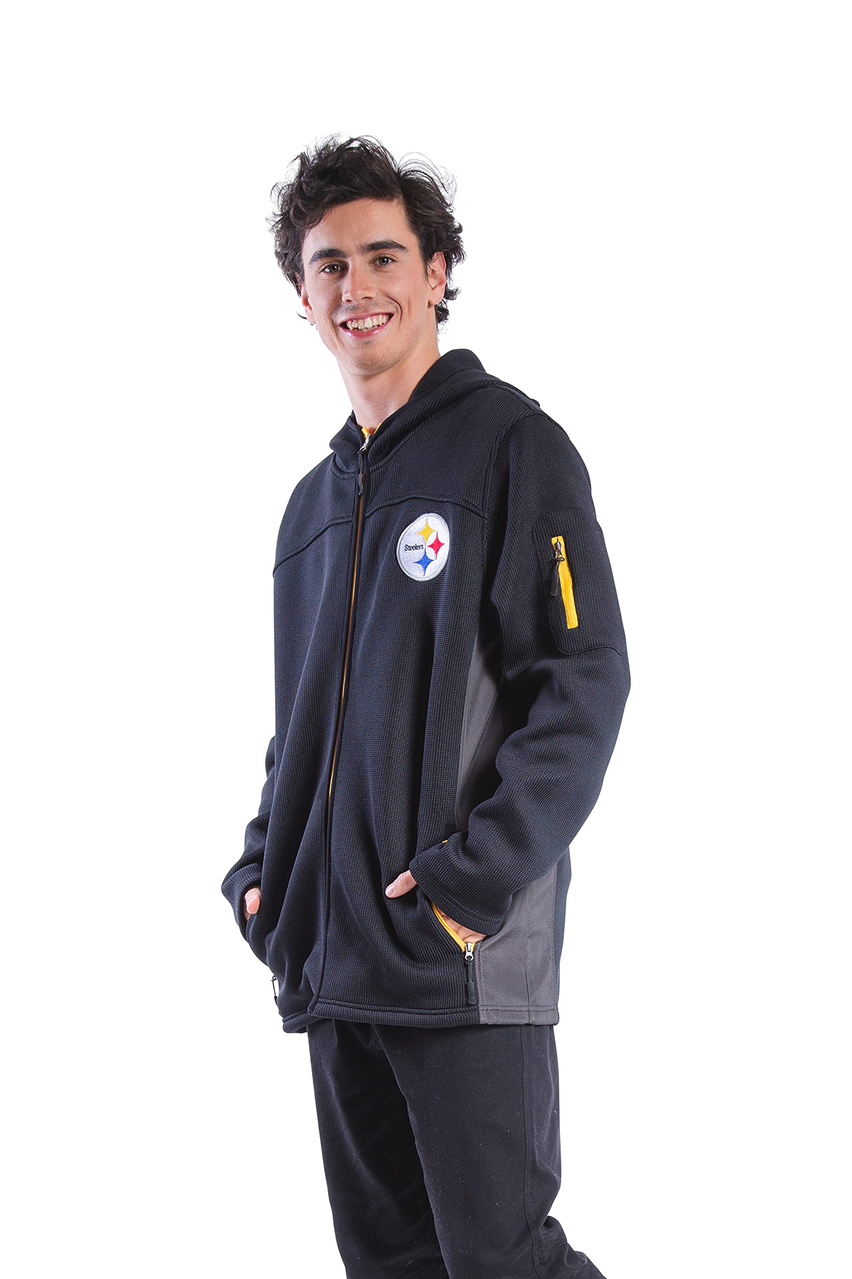 Ultra Game NFL Pittsburgh Steelers Mens Extra Soft Fleece Quarter-Zip Pullover Hoodie Sweatshirt|Pittsburgh Steelers