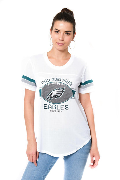 Ultra Game NFL Philadelphia Eagles Womens Soft Mesh Jersey Varsity Tee Shirt|Philadelphia Eagles - UltraGameShop