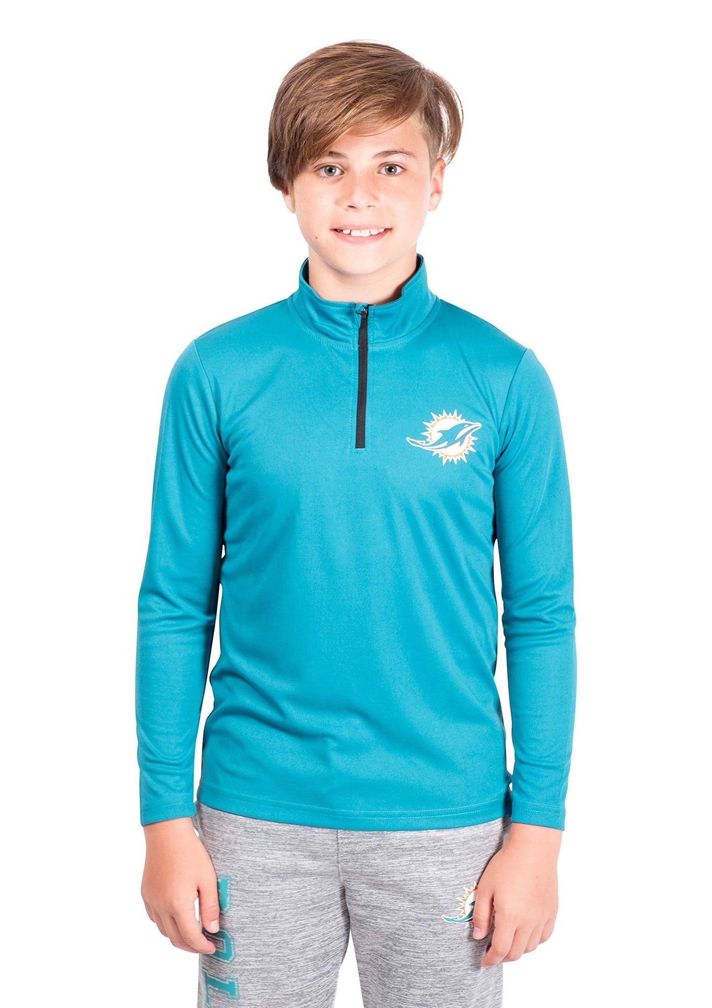 Ultra Game NFL Miami Dolphins Youth Super Soft Quarter Zip Long Sleeve T-Shirt|Miami Dolphins - UltraGameShop