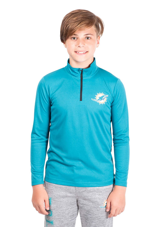 Ultra Game NFL Miami Dolphins Youth Super Soft Quarter Zip Long Sleeve T-Shirt|Miami Dolphins - UltraGameShop