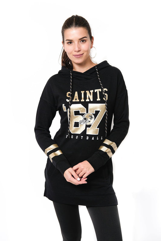 Ultra Game NFL New Orleans Saints Womens Soft French Terry Tunic Hoodie Pullover Sweatshirt|New Orleans Saints - UltraGameShop