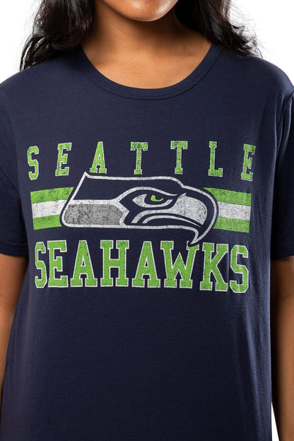 Ultra Game NFL Seattle Seahawks Womens Distressed Graphics Soft Crew Neck Tee Shirt|Seattle Seahawks - UltraGameShop