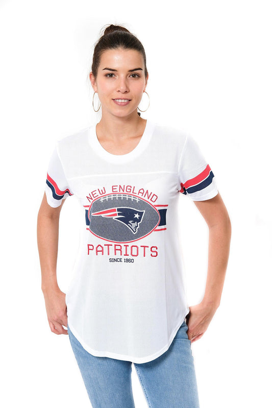 Ultra Game NFL New England Patriots Womens Soft Mesh Jersey Varsity Tee Shirt|New England Patriots - UltraGameShop