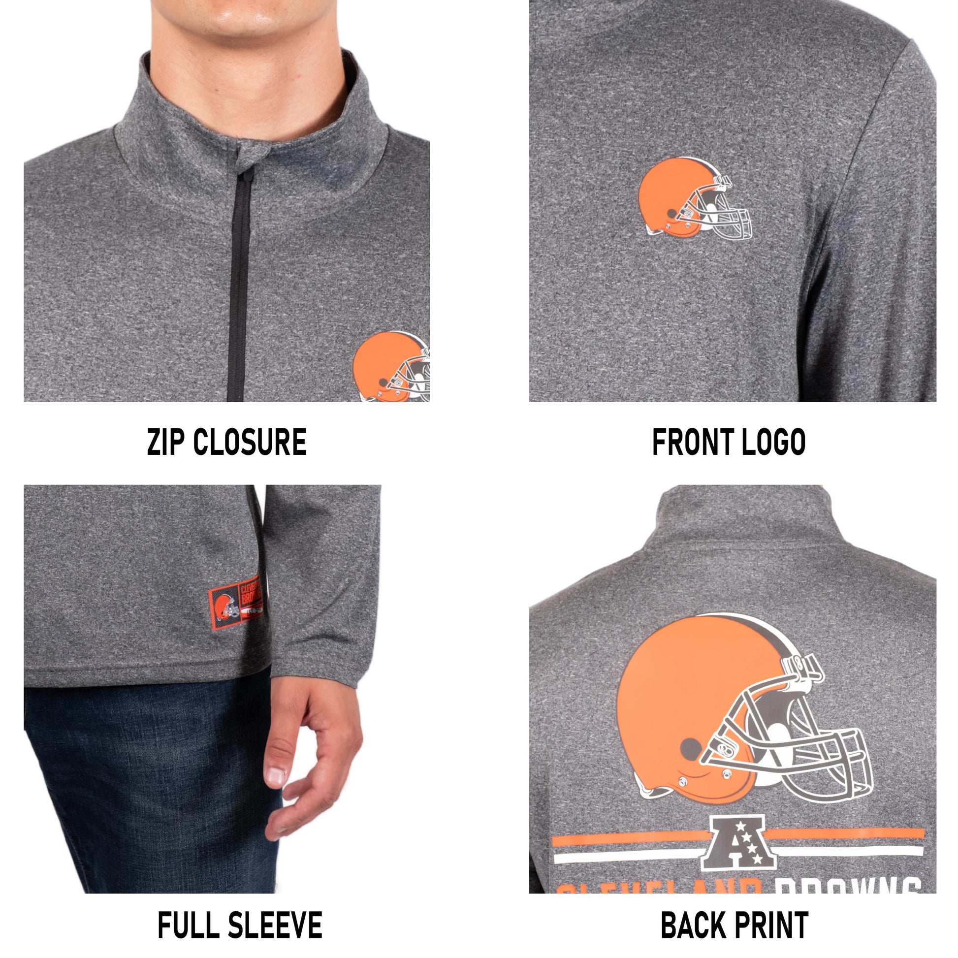 Ultra Game NFL Cleveland Browns Mens Super Soft Quarter Zip Long Sleeve T-Shirt|Cleveland Browns - UltraGameShop