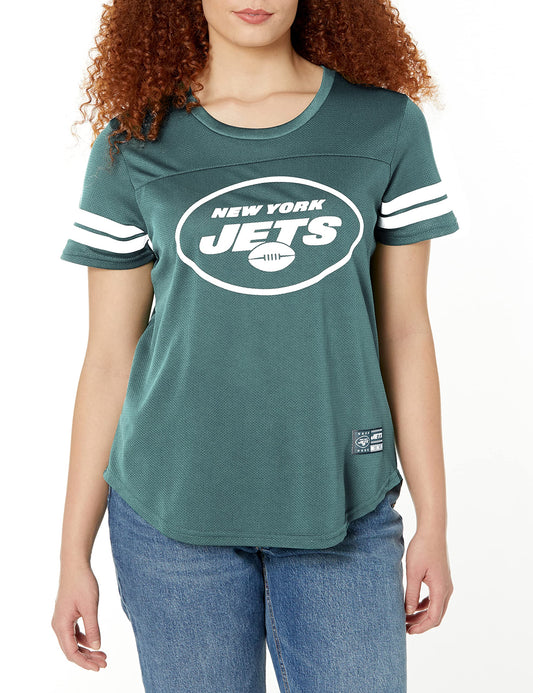 Ultra Game NFL New York Jets Womens Soft Mesh Varsity Stripe T-Shirt|New York Jets - UltraGameShop