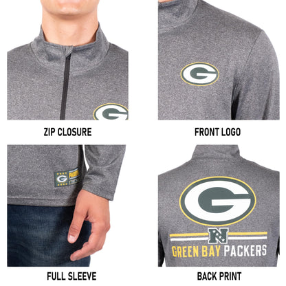 Ultra Game NFL Green Bay Packers Mens Super Soft Quarter Zip Long Sleeve T-Shirt|Green Bay Packers - UltraGameShop