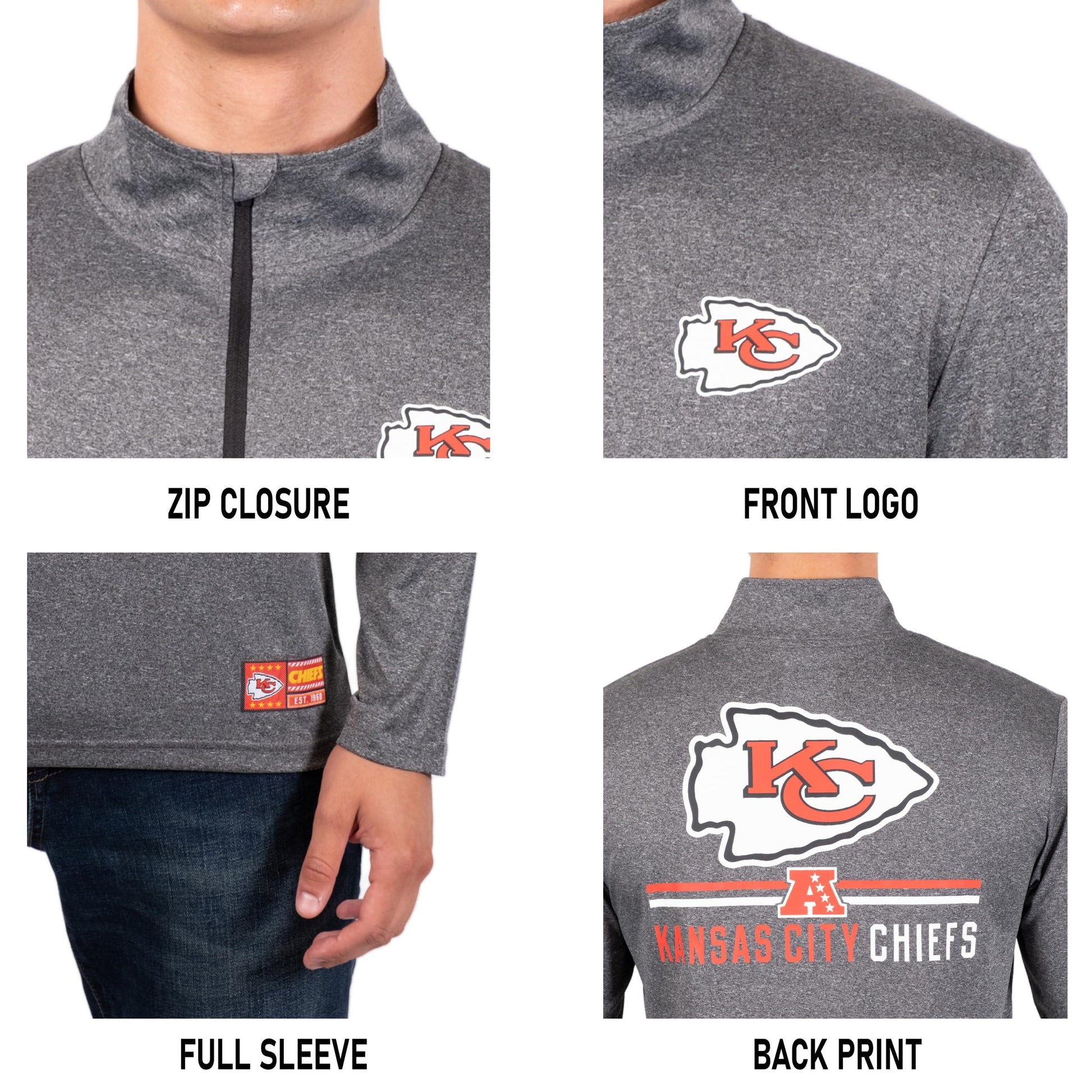 Ultra Game NFL Kansas City Chiefs Mens Super Soft Quarter Zip Long Sleeve T-Shirt|Kansas City Chiefs - UltraGameShop