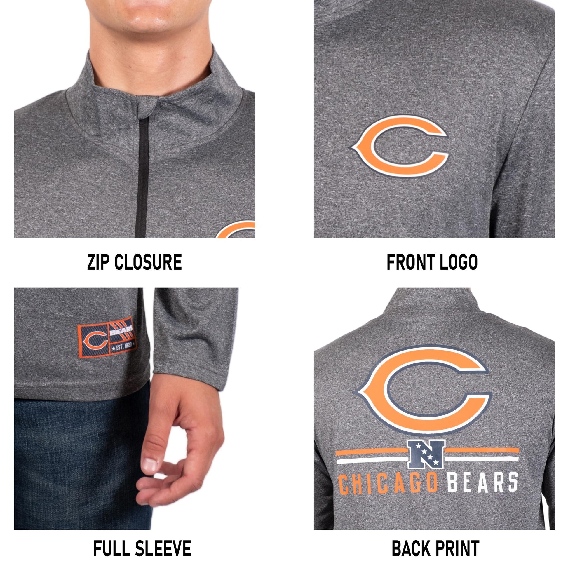 Ultra Game NFL Chicago Bears Mens Super Soft Quarter Zip Long Sleeve T-Shirt|Chicago Bears - UltraGameShop