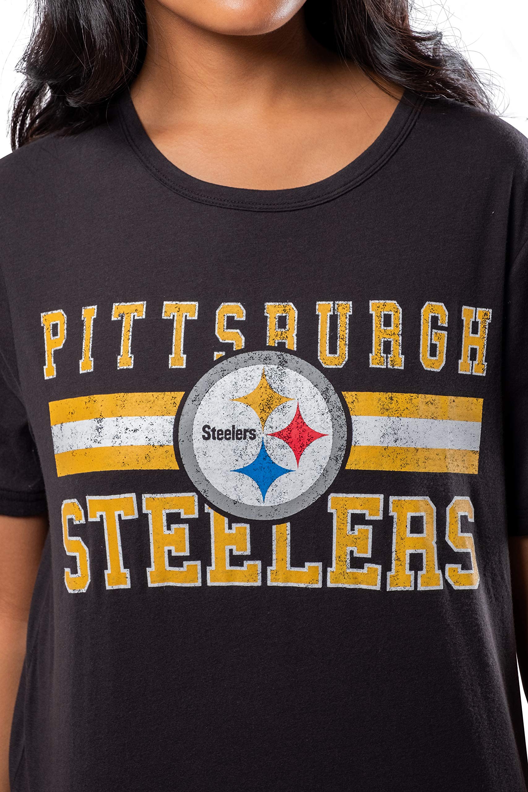 Ultra Game NFL Pittsburgh Steelers Womens Distressed Graphics Soft Crew Neck Tee Shirt|Pittsburgh Steelers