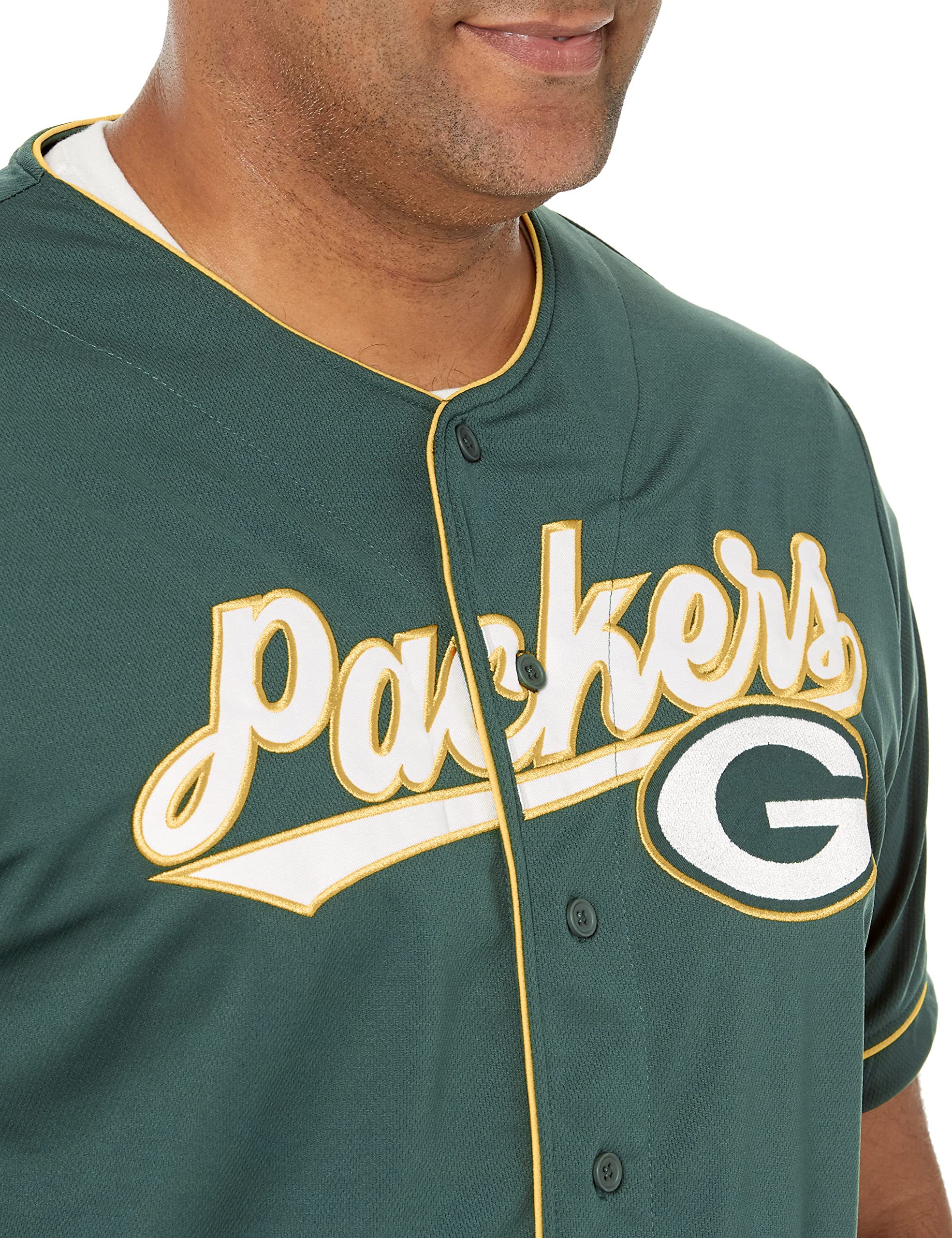 Ultra Game NFL Green Bay Packers Mens Game Day Button Down Baseball Mesh Jersey Shirt|Green Bay Packers