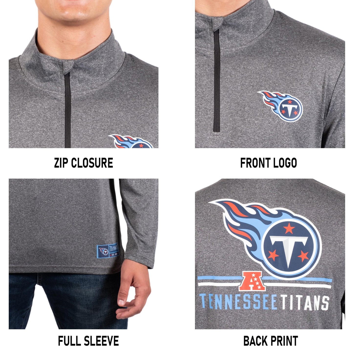 Ultra Game NFL Tennessee Titans Mens Super Soft Quarter Zip Long Sleeve T-Shirt|Tennessee Titans - UltraGameShop