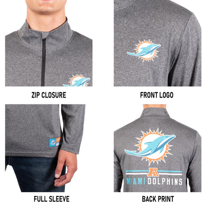 Ultra Game NFL Miami Dolphins Mens Super Soft Quarter Zip Long Sleeve T-Shirt|Miami Dolphins - UltraGameShop