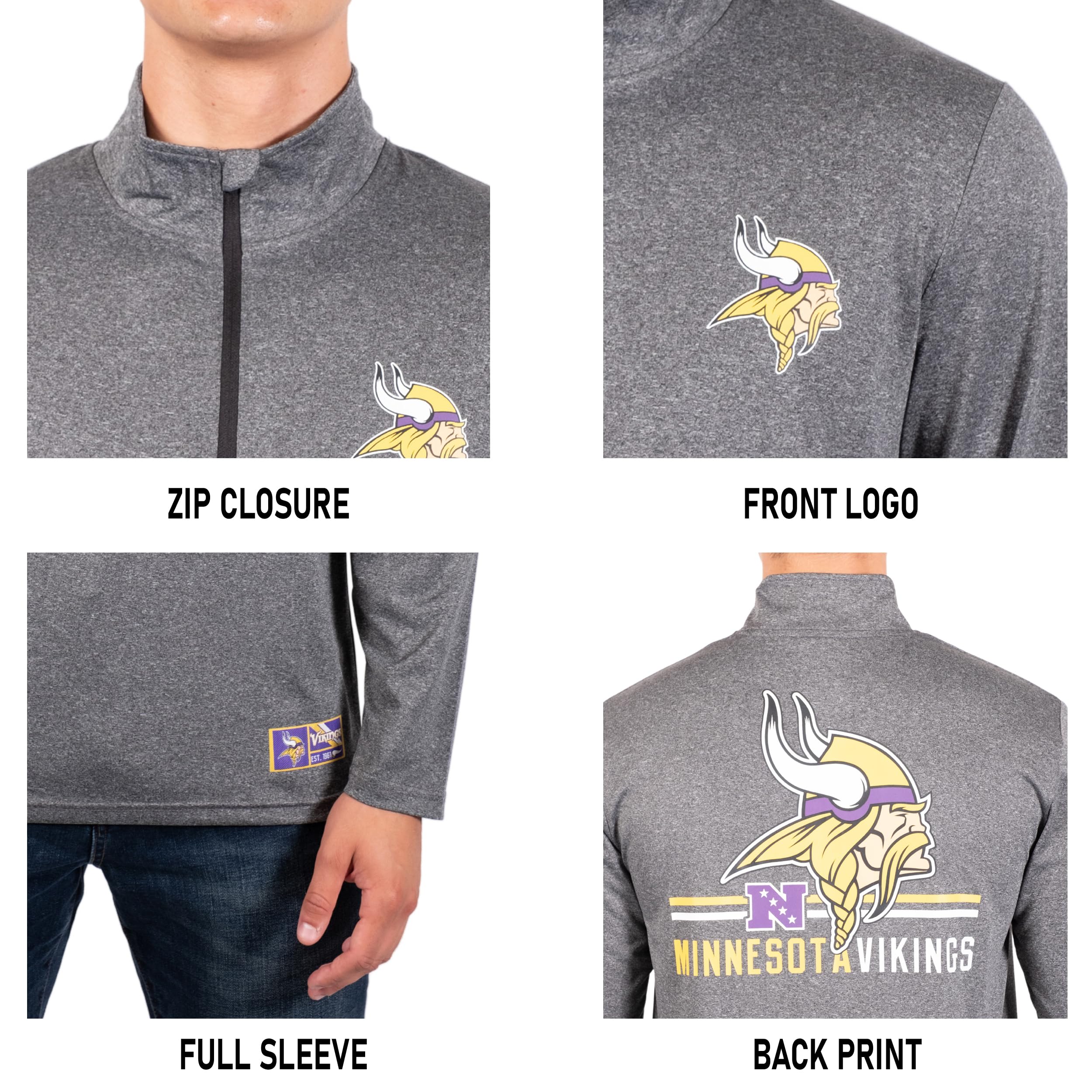 Ultra Game NFL Minnesota Vikings Mens Super Soft Quarter Zip Long Sleeve T-Shirt|Minnesota Vikings