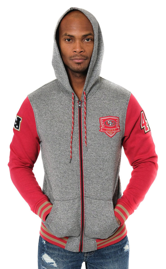 Ultra Game NFL San Francisco 49ers Mens Full Zip Soft Fleece Letterman Varsity Jacket Hoodie|San Francisco 49ers - UltraGameShop