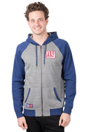 Ultra Game NFL New York Giants Mens Full Zip Soft Fleece Raglan Hoodie|New York Giants
