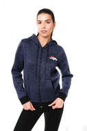 Ultra Game NFL Denver Broncos Womens Full Zip Fleece Hoodie Letterman Varsity Jacket Sweatshirt Marl Knit Jacket|Denver Broncos