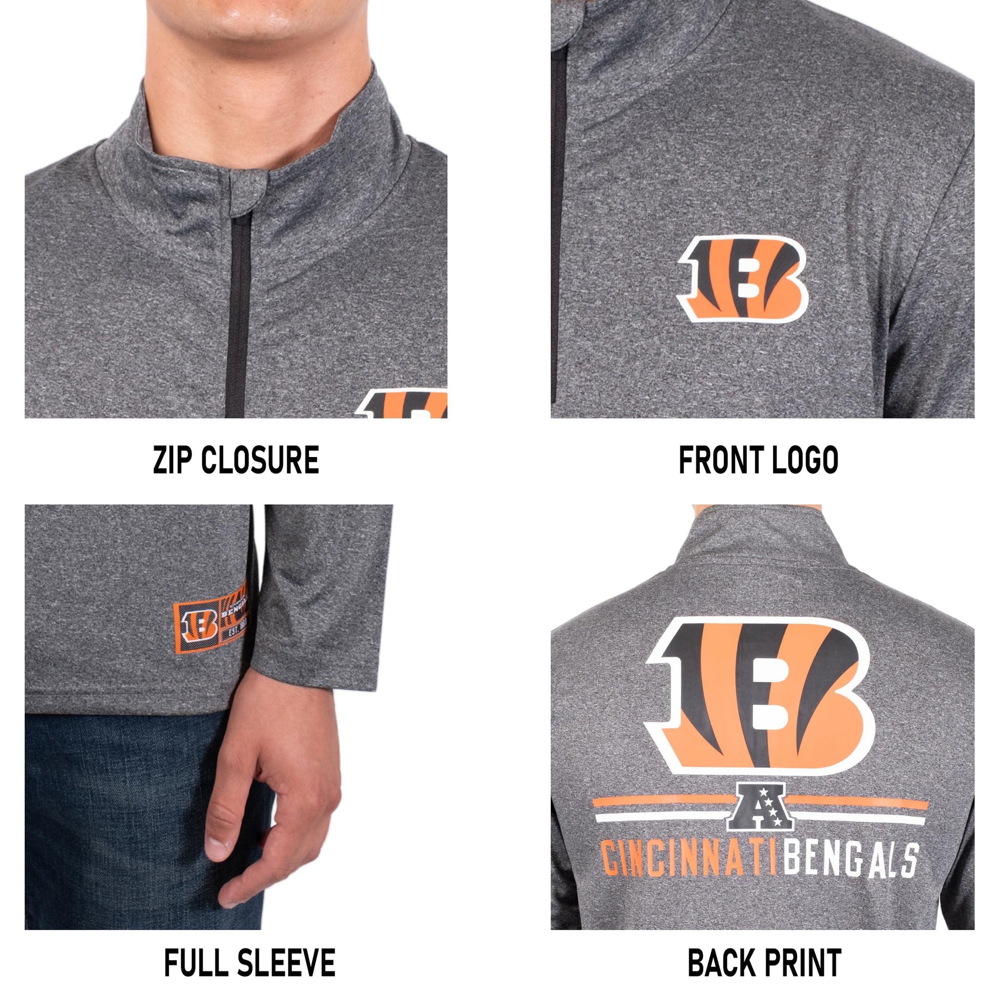 Ultra Game NFL Cincinnati Bengals Mens Super Soft Quarter Zip Long Sleeve T-Shirt|Cincinnati Bengals - UltraGameShop