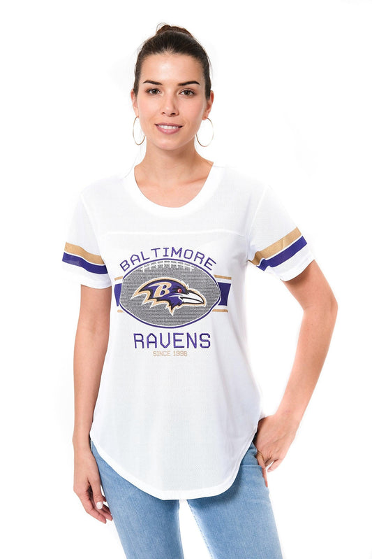 Ultra Game NFL Baltimore Ravens Womens Soft Mesh Jersey Varsity Tee Shirt|Baltimore Ravens - UltraGameShop