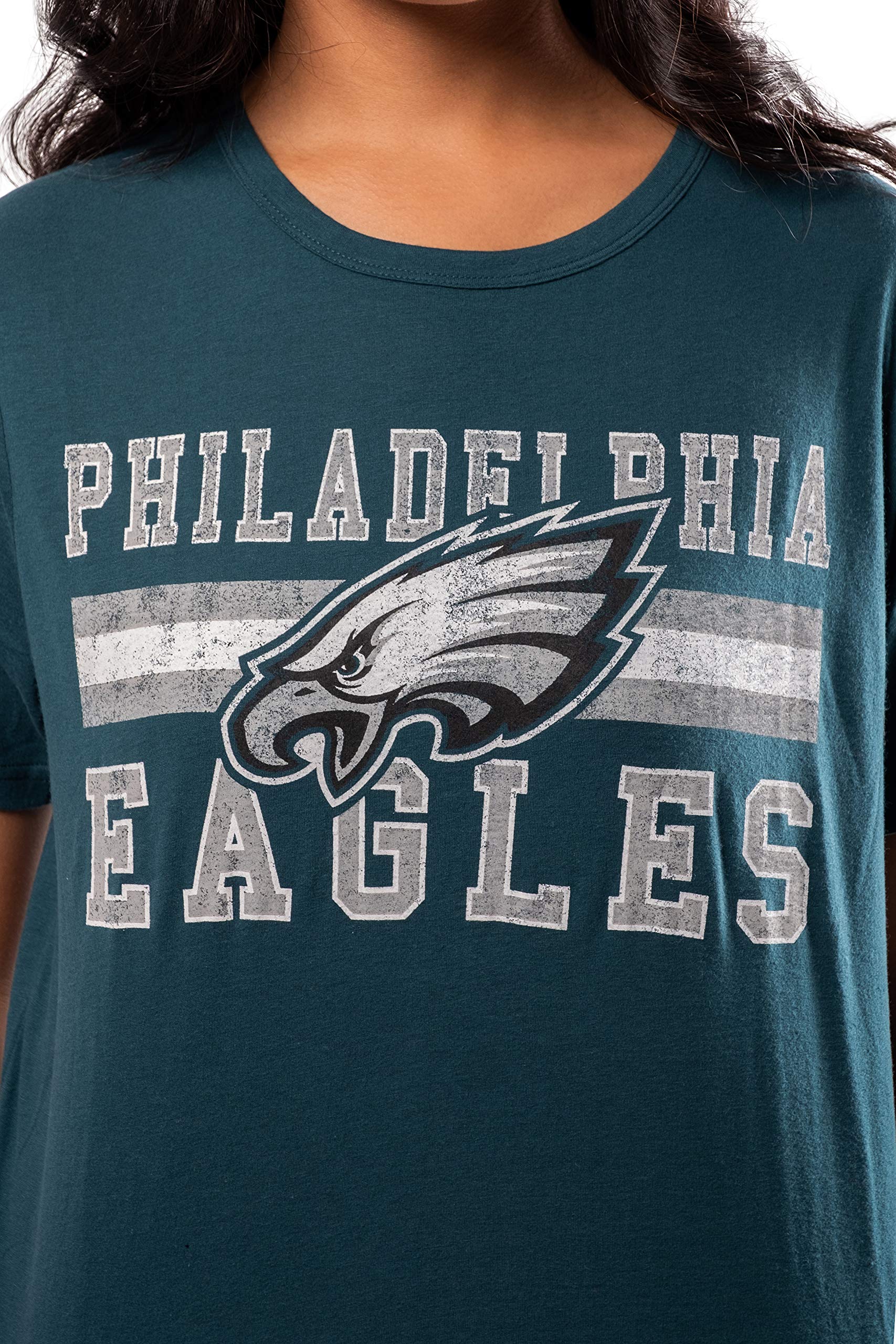 Ultra Game NFL Philadelphia Eagles Womens Distressed Graphics Soft Crew Neck Tee Shirt|Philadelphia Eagles