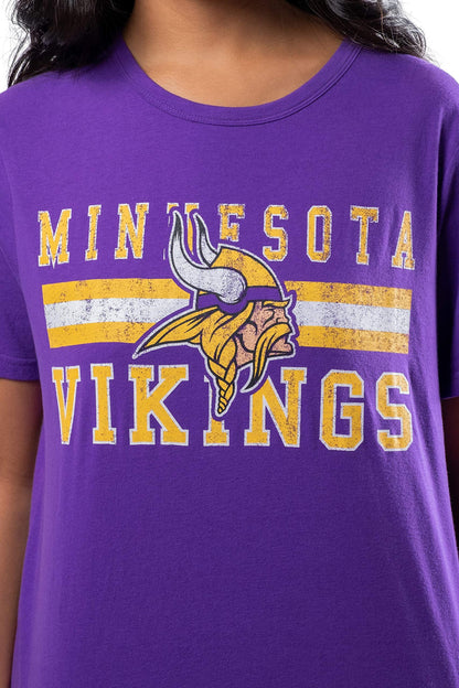 Ultra Game NFL Minnesota Vikings Womens Distressed Graphics Soft Crew Neck Tee Shirt|Minnesota Vikings - UltraGameShop