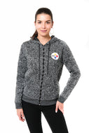 Ultra Game NFL Pittsburgh Steelers Womens Full Zip Fleece Hoodie Letterman Varsity Jacket Sweatshirt Marl Knit Jacket|Pittsburgh Steelers