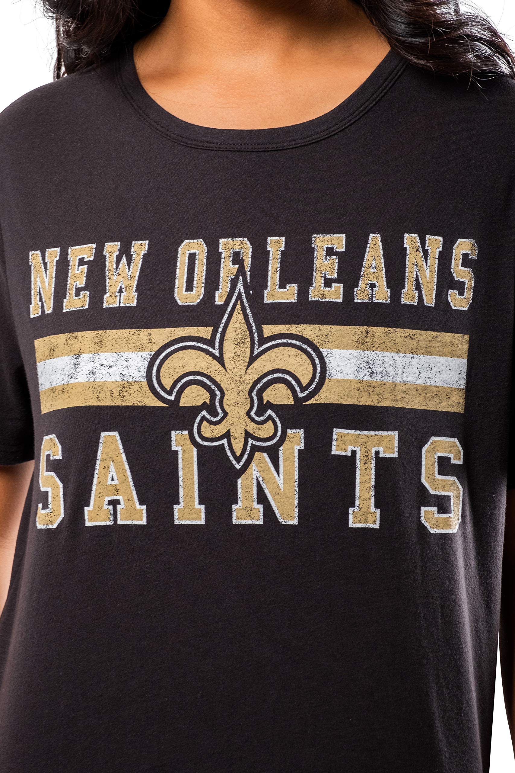 Ultra Game NFL New Orleans Saints Womens Distressed Graphics Soft Crew Neck Tee Shirt|New Orleans Saints