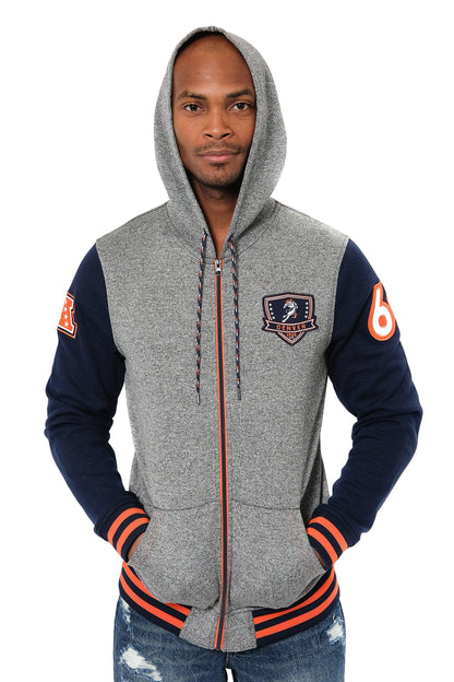 Ultra Game NFL Denver Broncos Mens Full Zip Soft Fleece Letterman Varsity Jacket Hoodie|Denver Broncos - UltraGameShop