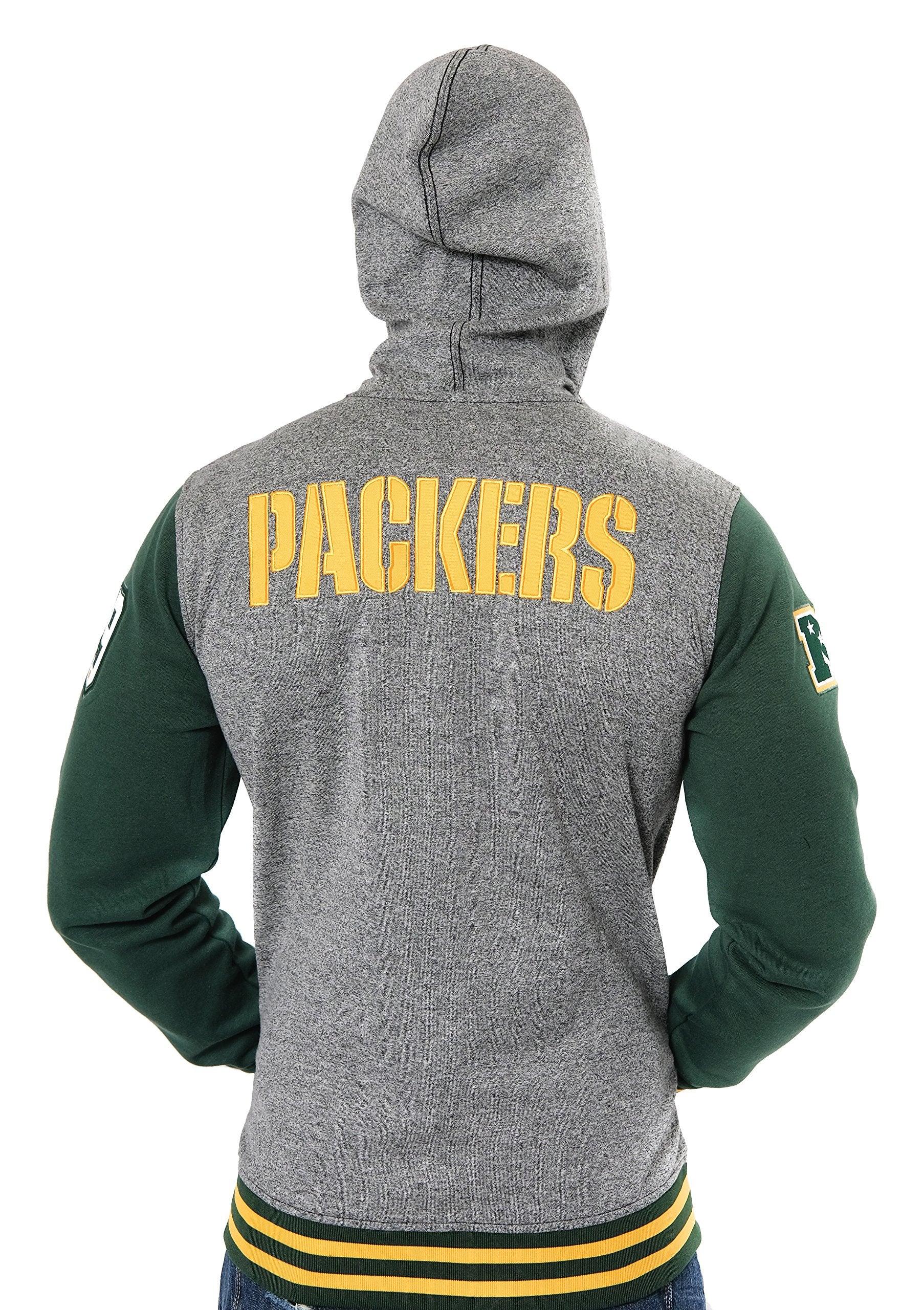 Ultra Game NFL Green Bay Packers Mens Full Zip Soft Fleece Letterman Varsity Jacket Hoodie|Green Bay Packers - UltraGameShop