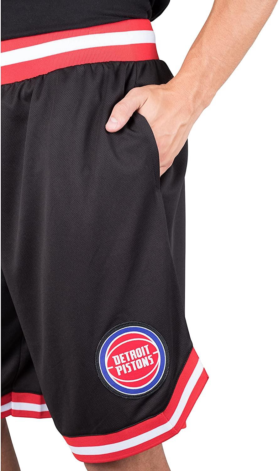 Ultra Game NBA Official Men’s Active Knit Basketball Training Shorts - Unisex, Detroit Pistons, Black|Detroit Pistons