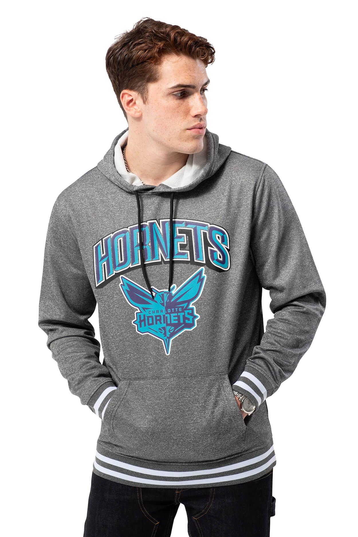 NBA Charlotte Hornets Men's Fleece Hoodie Rib Stripe|Charlotte Hornets - UltraGameShop