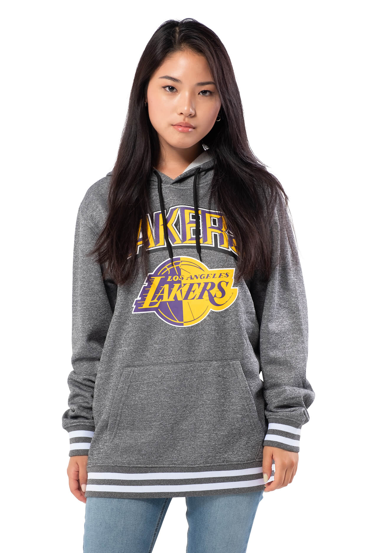 NBA Los Angeles Lakers Men's Fleece Hoodie Rib Stripe|Los Angeles Lakers