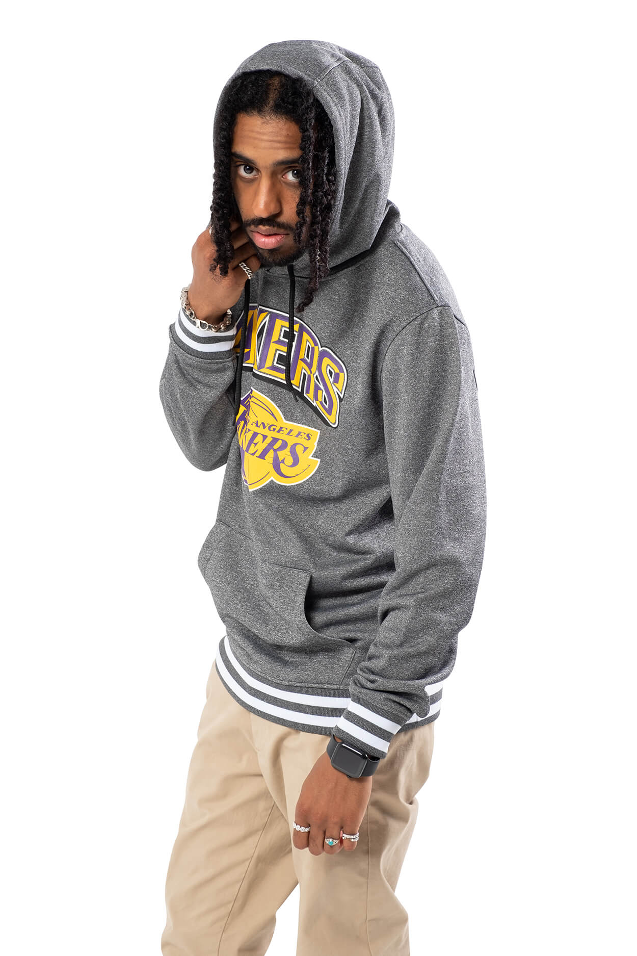 NBA Los Angeles Lakers Men's Fleece Hoodie Rib Stripe|Los Angeles Lakers