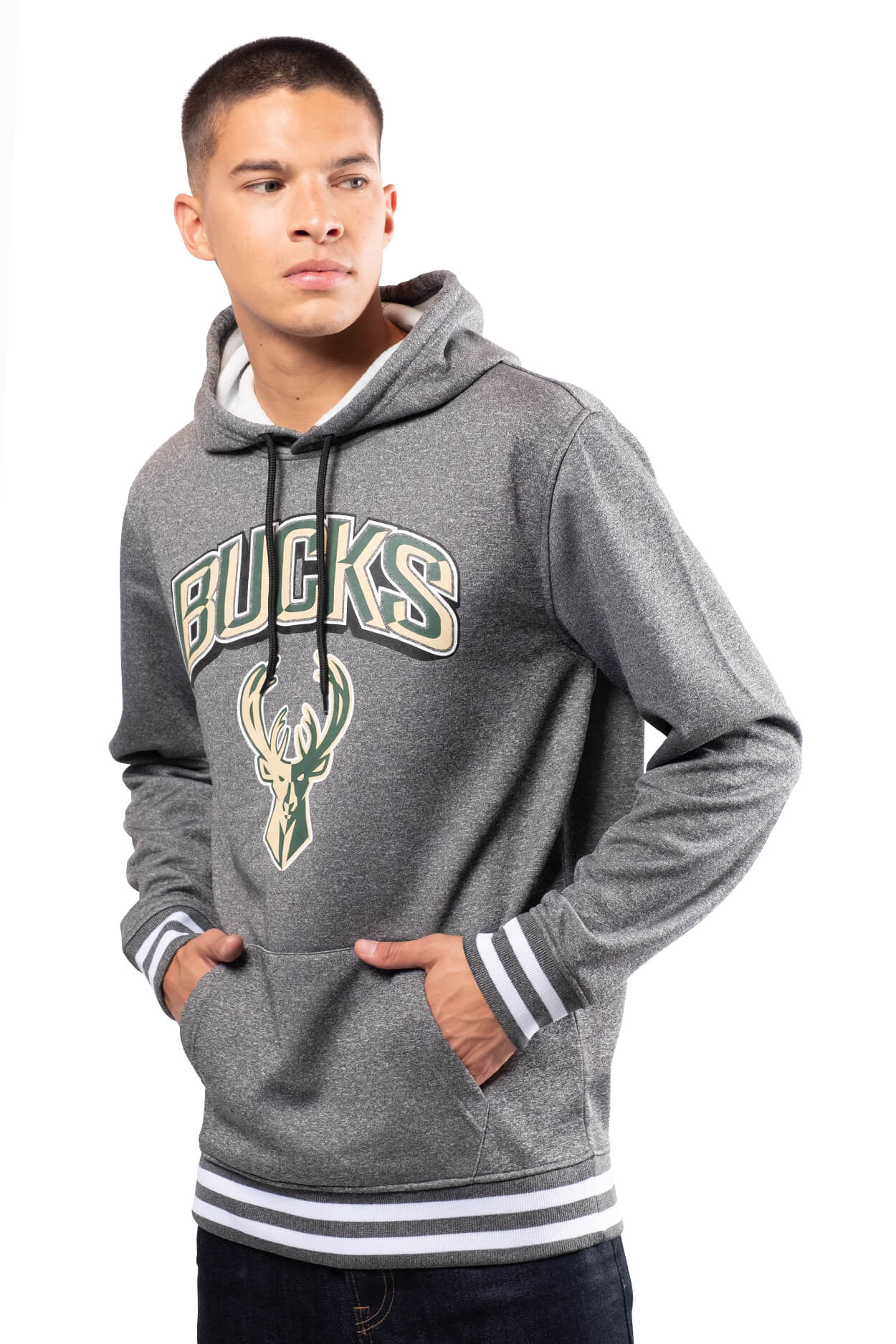 NBA Milwaukee Bucks Men's Fleece Hoodie Rib Stripe|Milwaukee Bucks