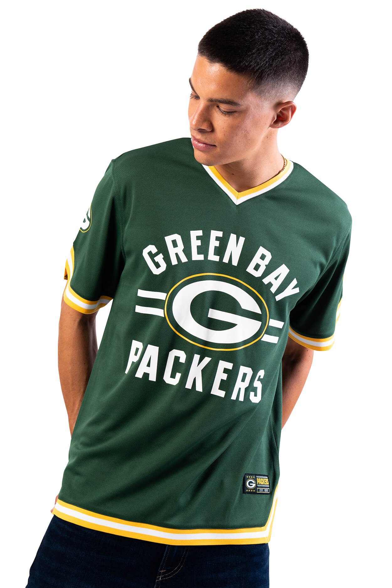 NFL Green Bay Packers Men's Jersey Stripe V-Neck|Green Bay Packers