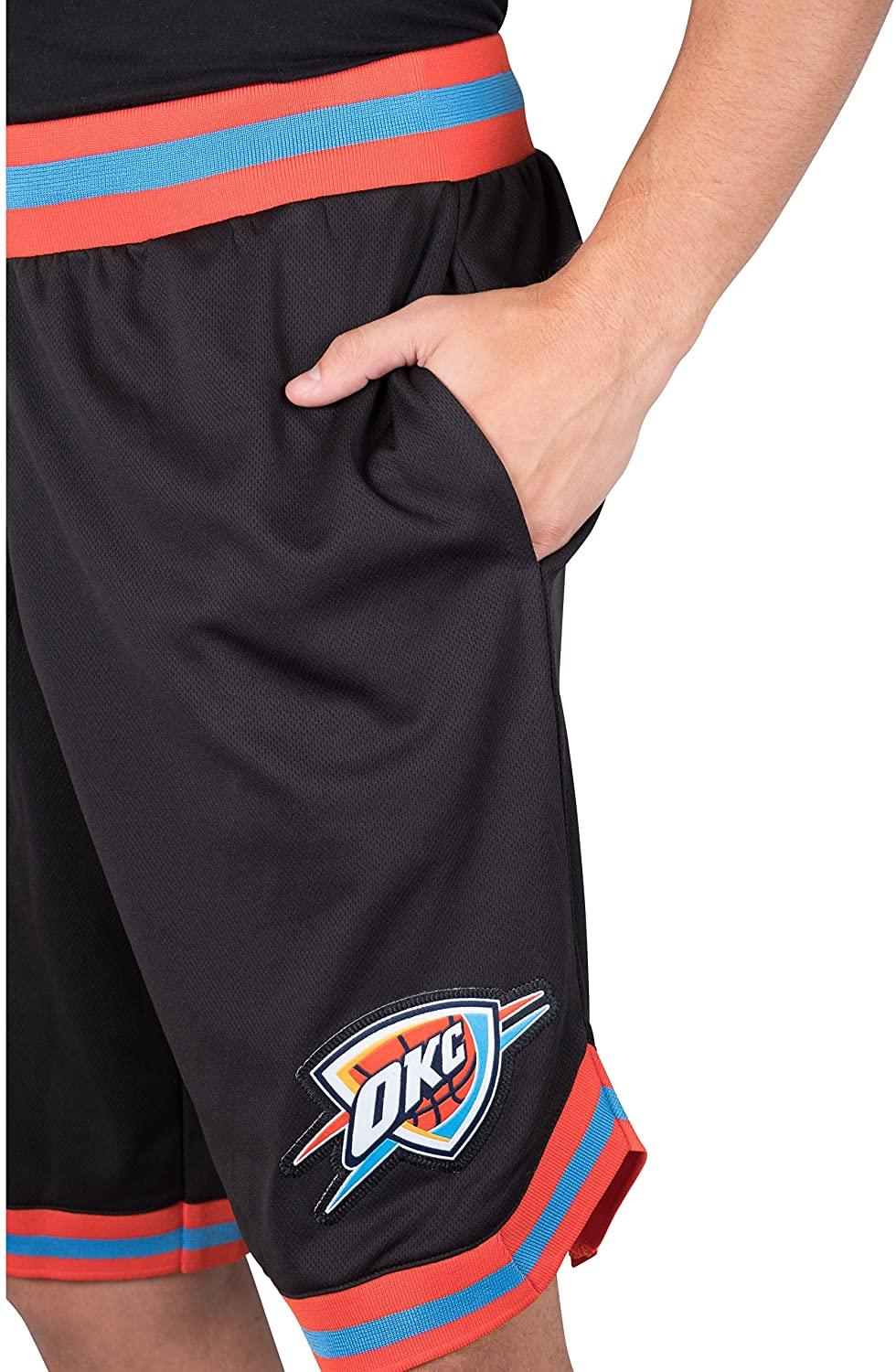 Ultra Game NBA Official Men’s Active Knit Basketball Training Shorts - Unisex, Oklahoma City Thunder, Black|Oklahoma City Thunder